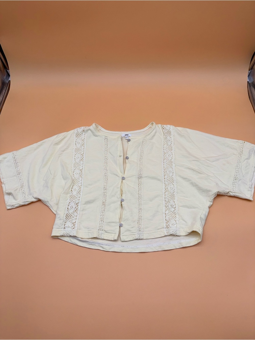 Aerie Butter Yellow Lace Trim Cropped Tee Top XS Boho Cottagecore Everyday Basic